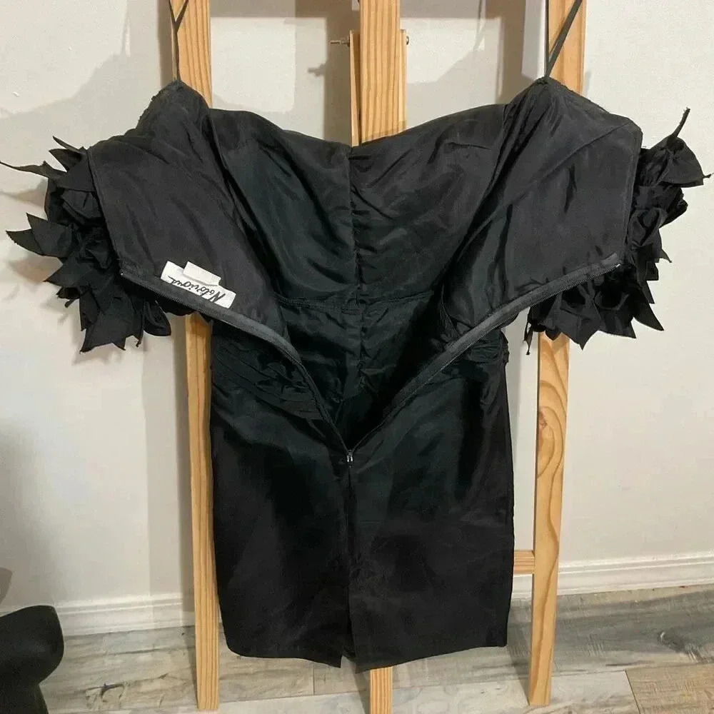 Vintage Notorious black ruffle off shoulder ribbon puffy party cocktail prom dre - Picture 6 of 12